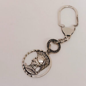 Portachiavi in argento 925/000 con volto guerriero Greco